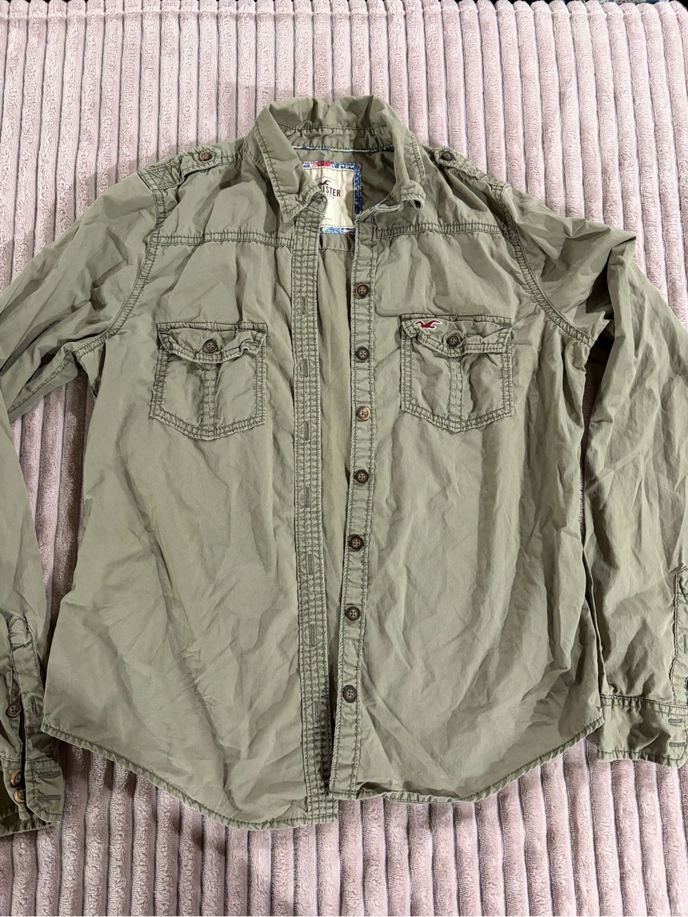 Y2k Hollister Casual Button Down Shirt in Green Size Large